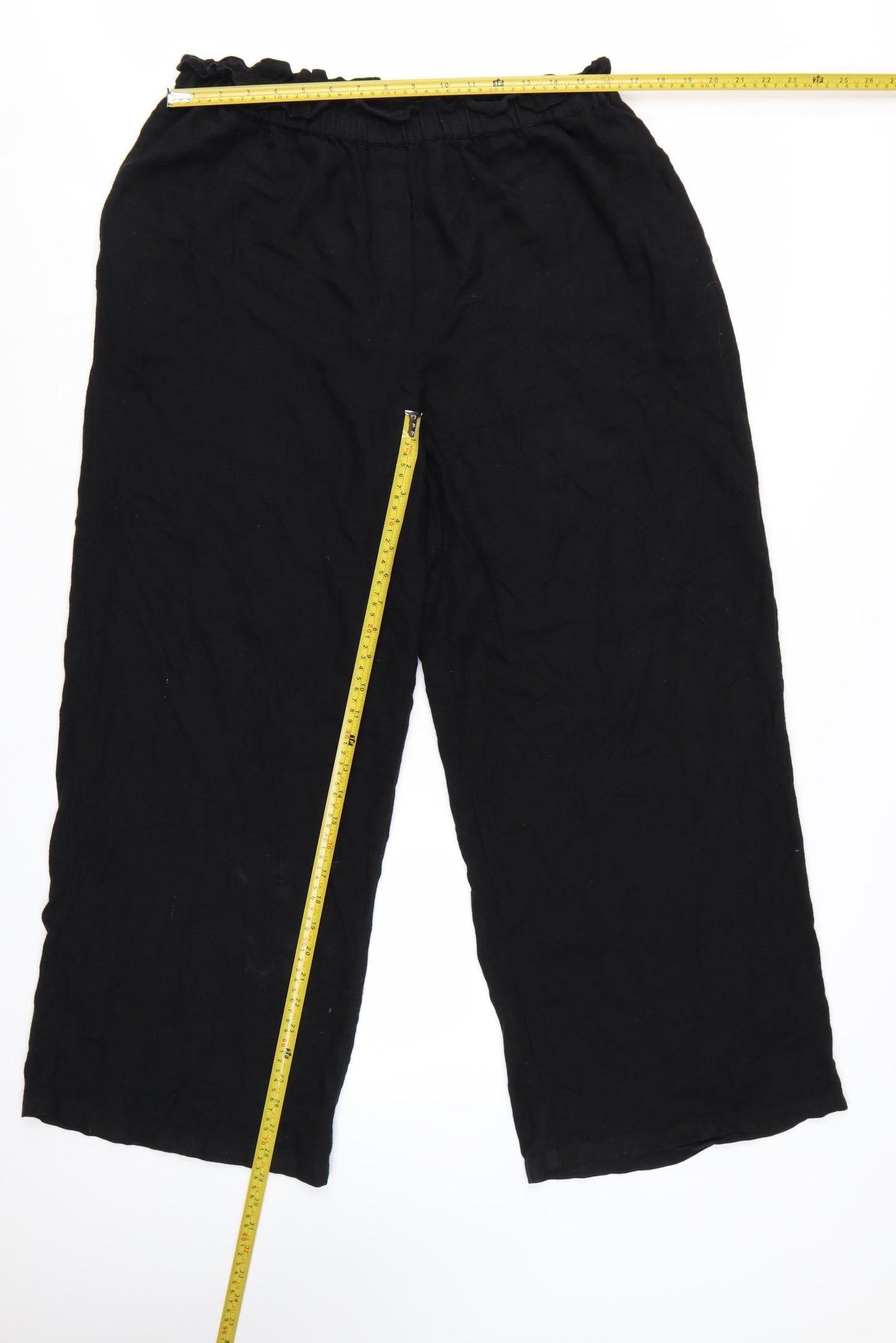 River Island Women’s Black Cropped Linen Blend Wide-Leg Trousers L