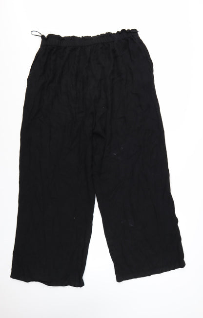 River Island Women’s Black Cropped Linen Blend Wide-Leg Trousers L
