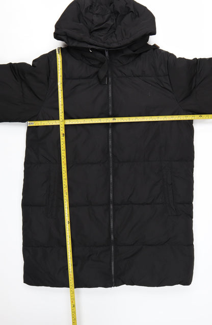 New Look Women’s Black Long Puffer Coat Size 16 Hooded Full Zip Winter Jacket
