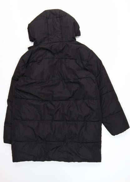 New Look Women’s Black Long Puffer Coat Size 16 Hooded Full Zip Winter Jacket