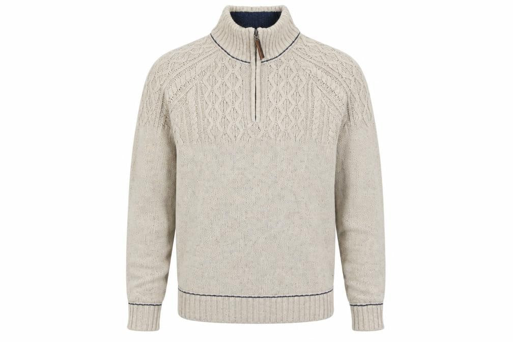 Mantaray Men's Beige Wool Blend 1/4 Zip Cable Knit Jumper M