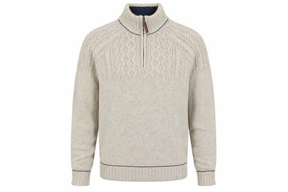 Mantaray Men's Beige Wool Blend 1/4 Zip Cable Knit Jumper M