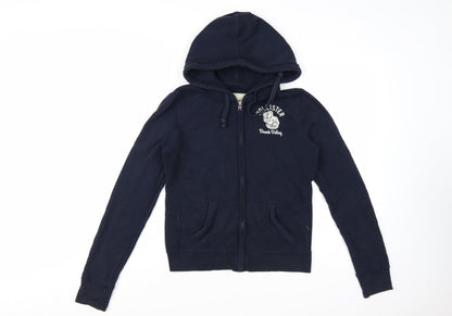 Hollister Women's Navy Full Zip Hoodie Medium Cotton Blend