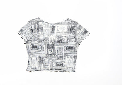 Topshop Women’s Black & White Printed Mesh Cropped T-Shirt UK 10