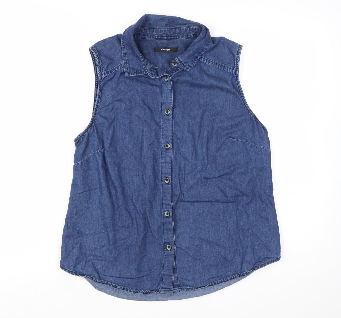 George Women’s Blue Denim Sleeveless Button-Up Shirt UK 14