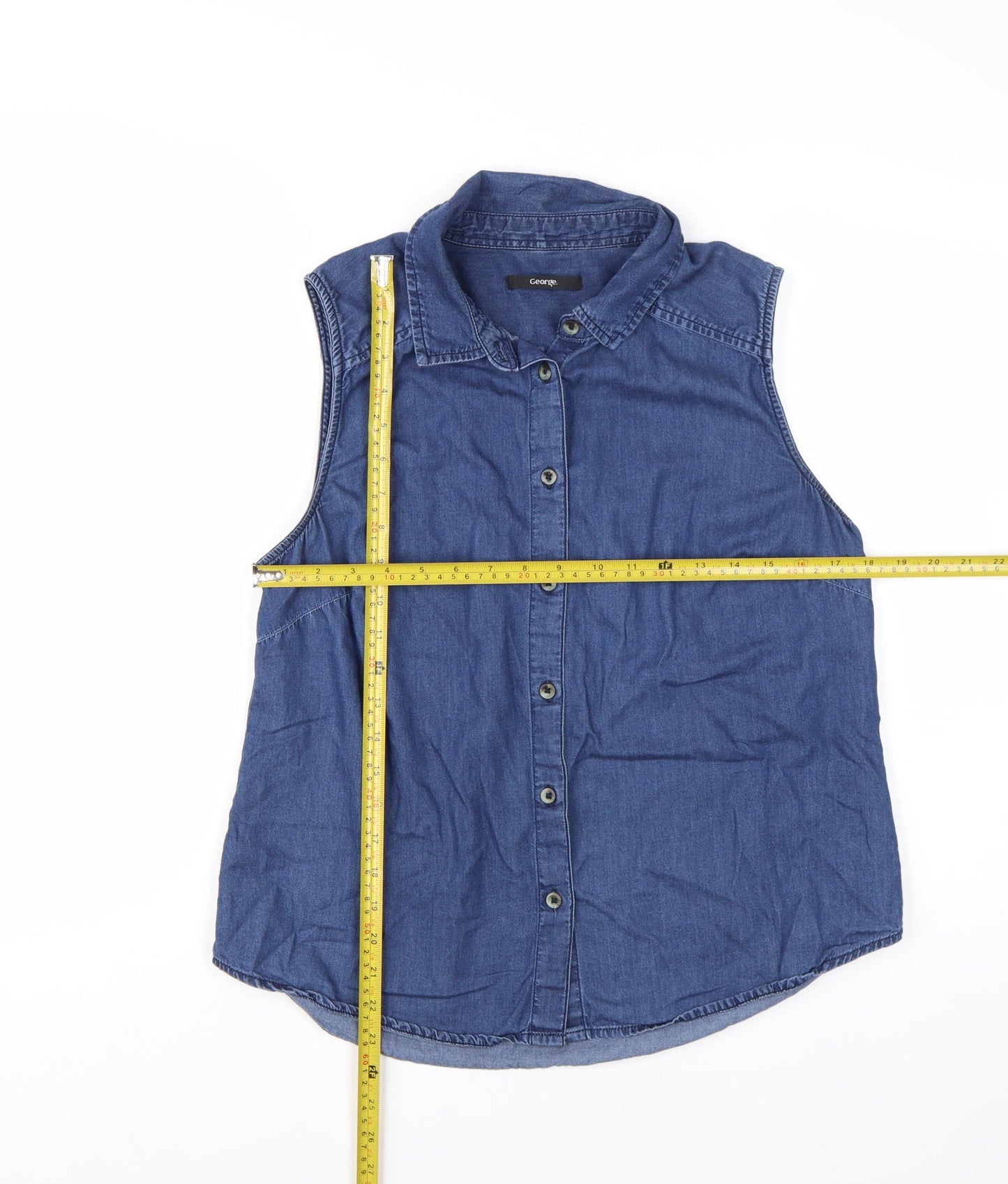 George Women’s Blue Denim Sleeveless Button-Up Shirt UK 14