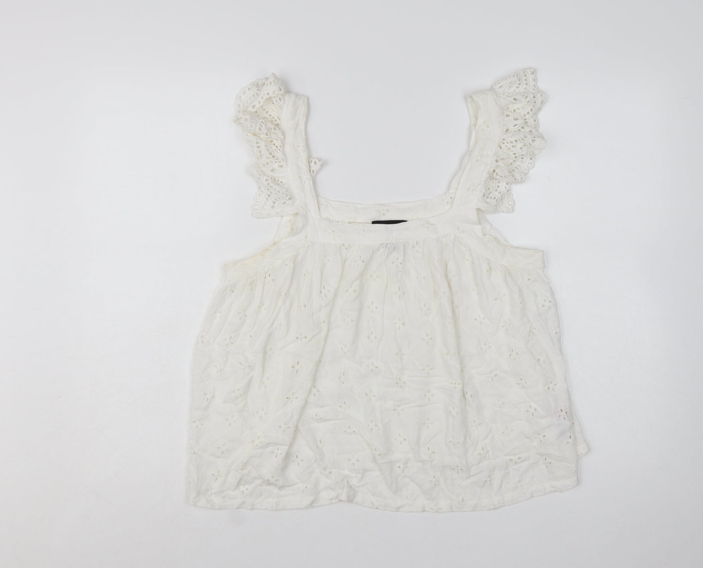 New Look Women White Embroidered Camisole Blouse UK 10