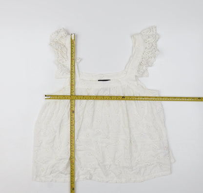 New Look Women White Embroidered Camisole Blouse UK 10