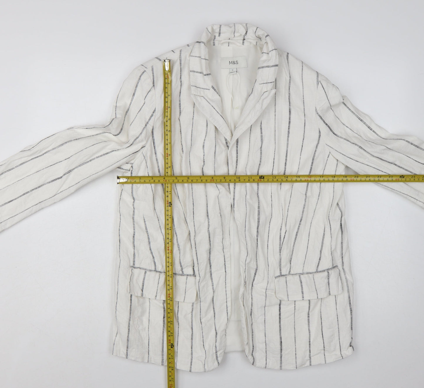Marks and Spencer Women’s White Striped Linen Viscose Blazer Size 12