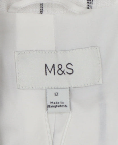 Marks and Spencer Women’s White Striped Linen Viscose Blazer Size 12