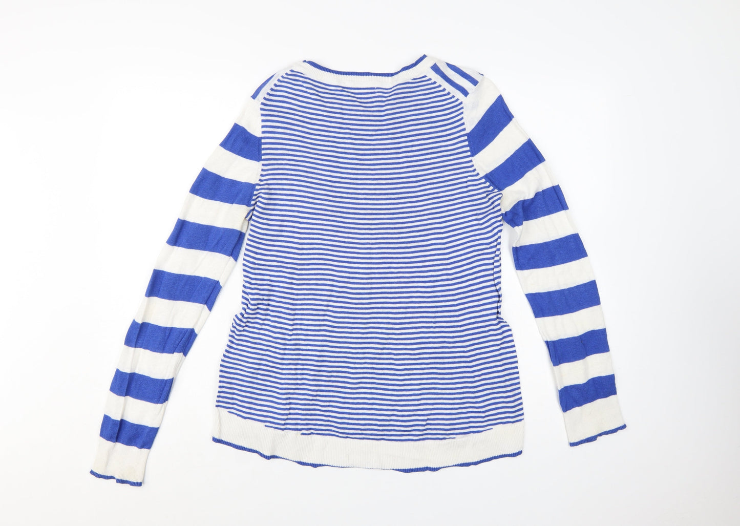 Boden Women Blue & White Striped Linen Cotton Crew Neck Jumper M