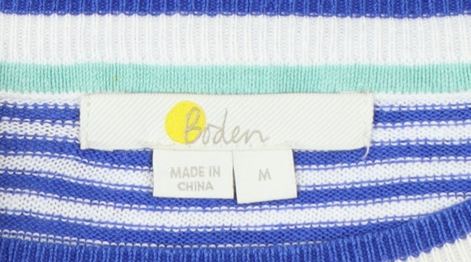 Boden Women Blue & White Striped Linen Cotton Crew Neck Jumper M