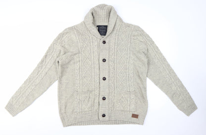 Threadbare Men's Beige Cable Knit Shawl Collar Cardigan 2XL