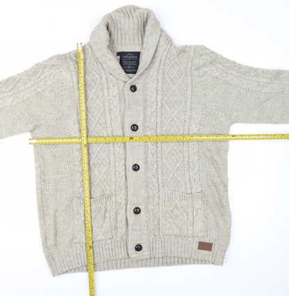 Threadbare Men's Beige Cable Knit Shawl Collar Cardigan 2XL