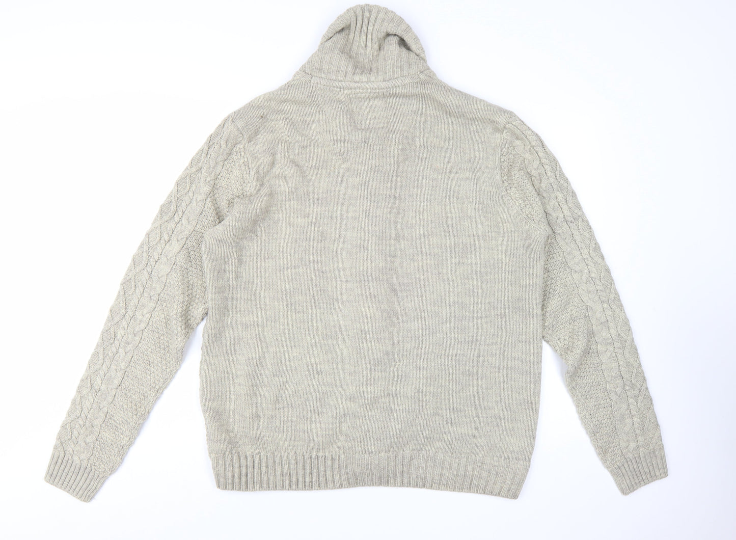Threadbare Men's Beige Cable Knit Shawl Collar Cardigan 2XL