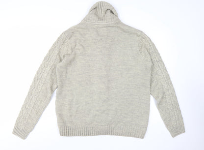 Threadbare Men's Beige Cable Knit Shawl Collar Cardigan 2XL