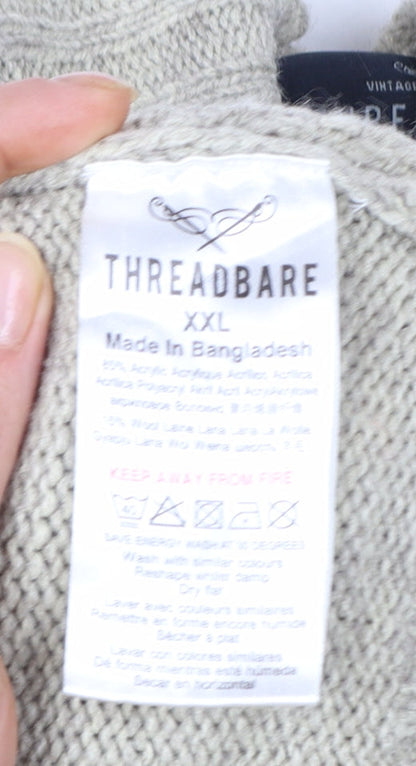Threadbare Men's Beige Cable Knit Shawl Collar Cardigan 2XL