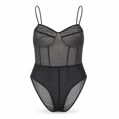 Topshop Women Black Mesh Sheer Bodysuit Size 14 Sweetheart Neck
