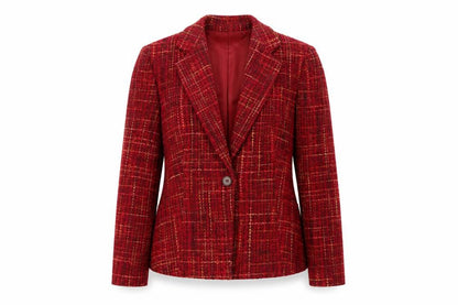Marks and Spencer Women Red Mix Wool Blend Tweed Single-Breasted Blazer UK 12