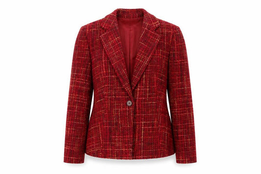 Marks and Spencer Women Red Mix Wool Blend Tweed Single-Breasted Blazer UK 12