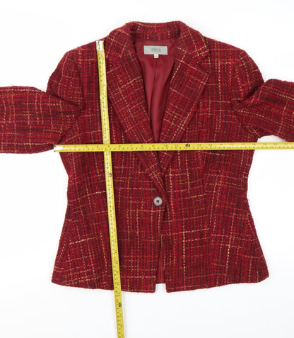 Marks and Spencer Women Red Mix Wool Blend Tweed Single-Breasted Blazer UK 12
