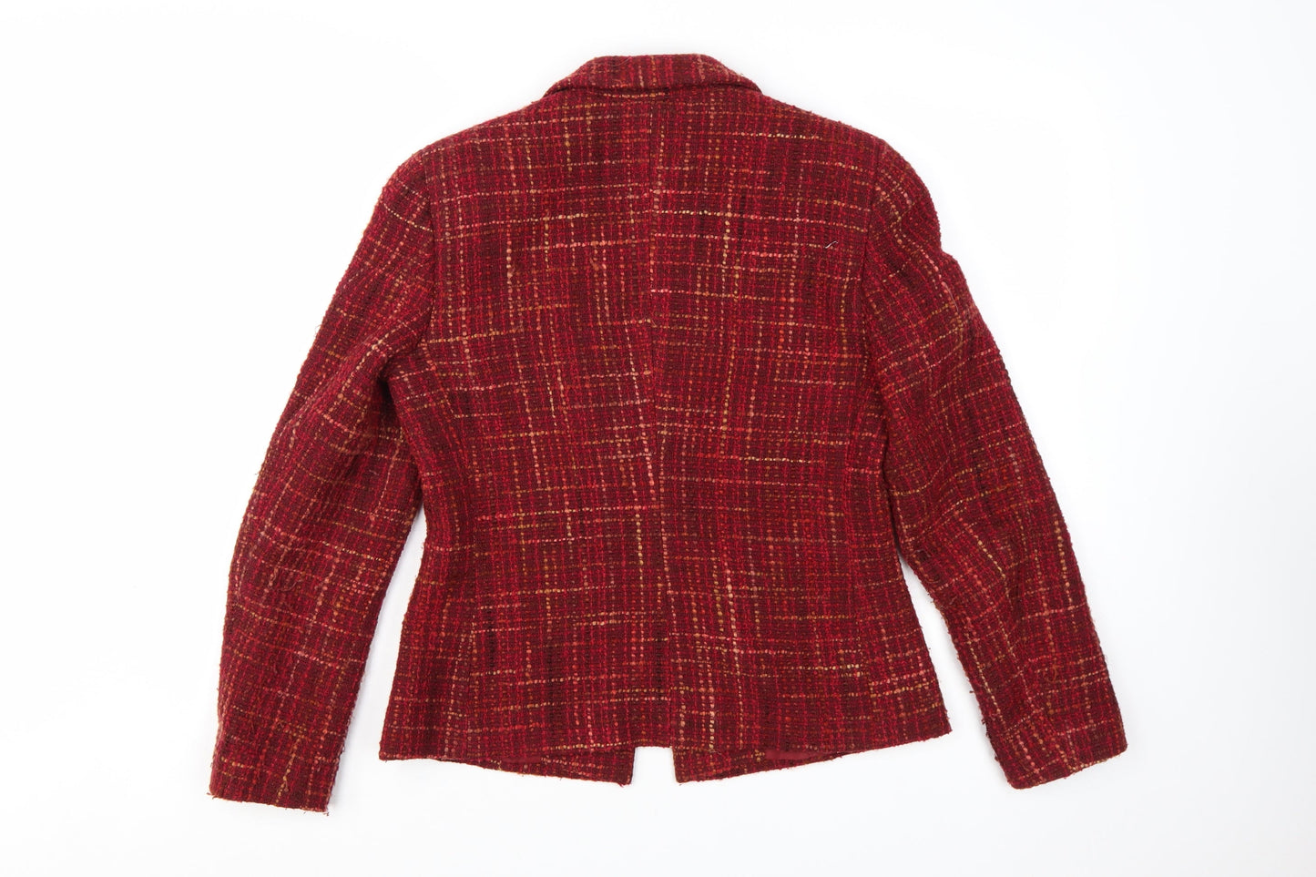 Marks and Spencer Women Red Mix Wool Blend Tweed Single-Breasted Blazer UK 12