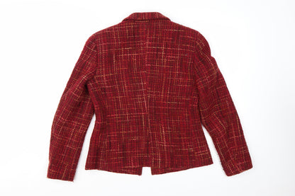 Marks and Spencer Women Red Mix Wool Blend Tweed Single-Breasted Blazer UK 12