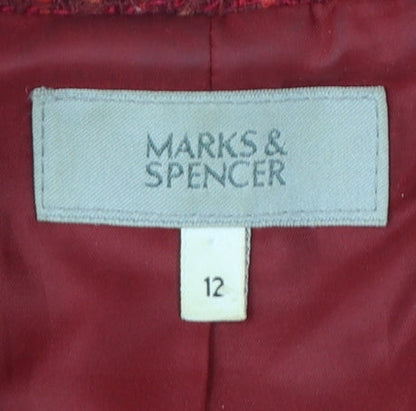Marks and Spencer Women Red Mix Wool Blend Tweed Single-Breasted Blazer UK 12