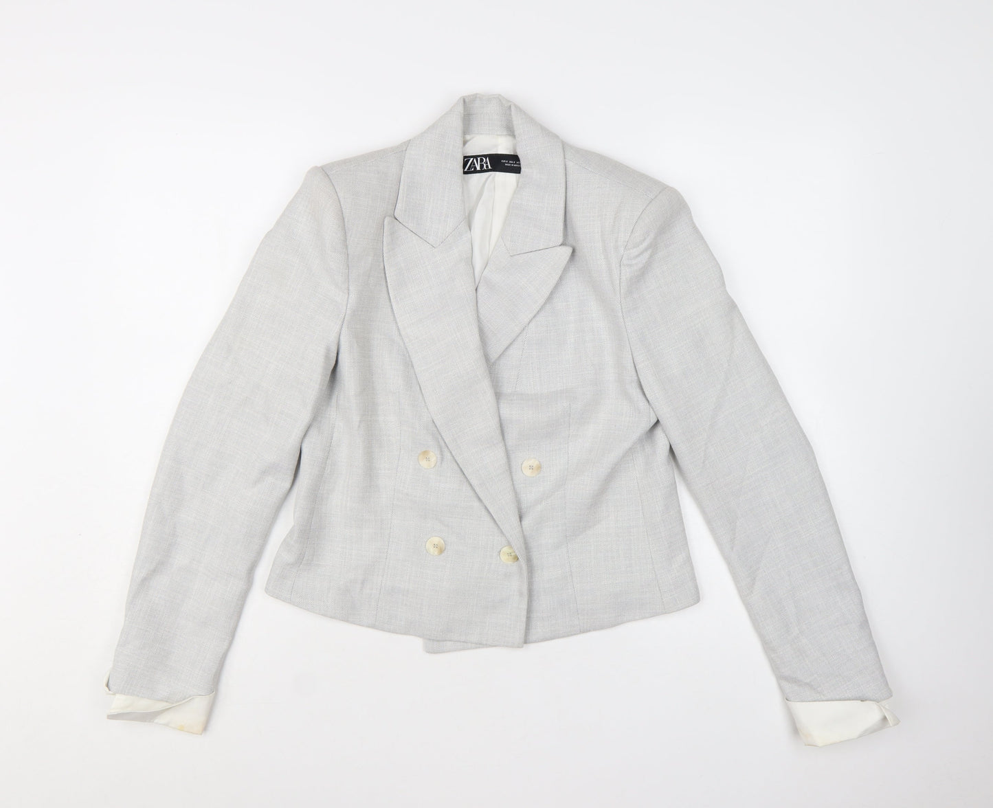 Zara Women Grey Double-Breasted Blazer Jacket Size S Tailored Workwear