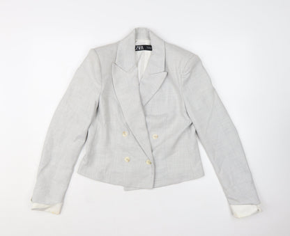 Zara Women Grey Double-Breasted Blazer Jacket Size S Tailored Workwear