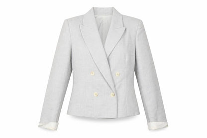 Zara Women Grey Double-Breasted Blazer Jacket Size S Tailored Workwear