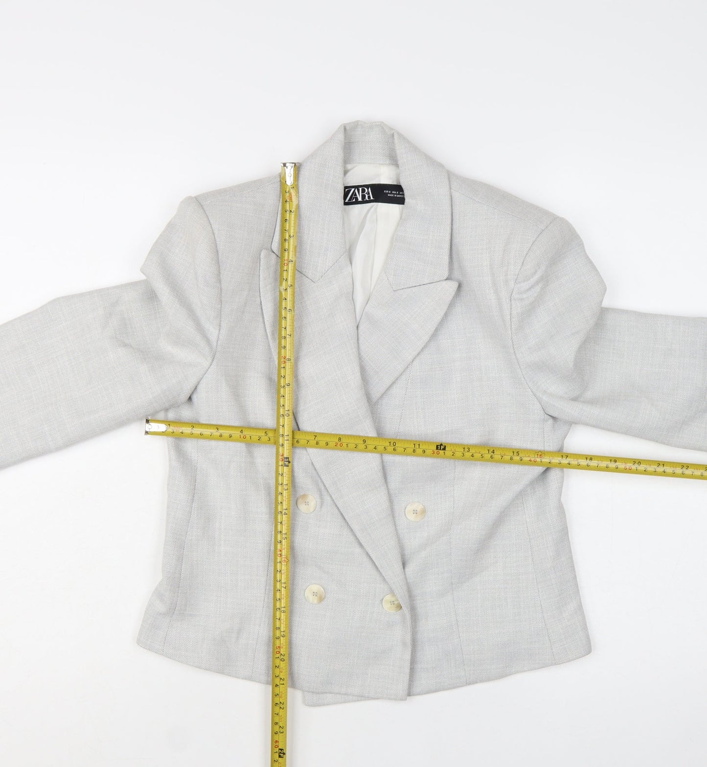 Zara Women Grey Double-Breasted Blazer Jacket Size S Tailored Workwear