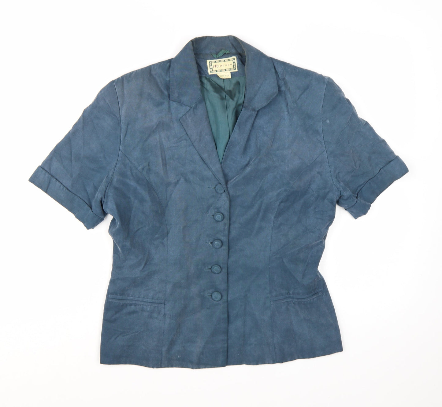 Monsoon Women Blue Short Sleeve Suit Jacket UK 12 Classic Lined