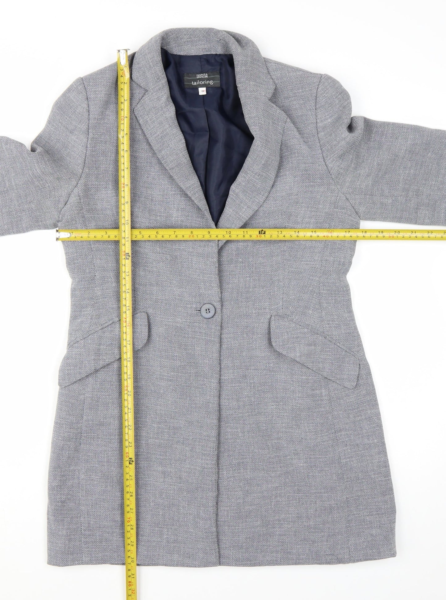 Marks and Spencer Women Grey Petite Single-Breasted Blazer Size 10
