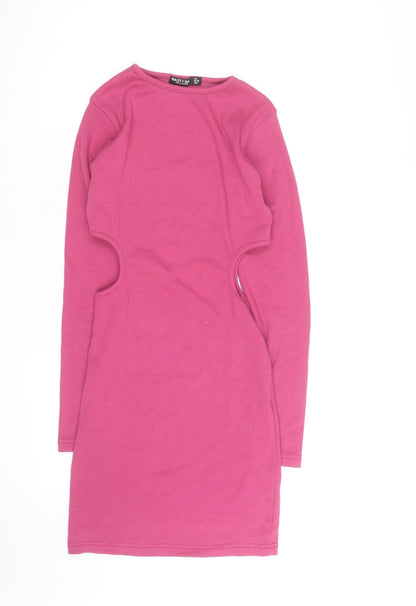 Nasty Gal Women’s Pink Cut-Out Long Sleeve Bodycon Dress Size 8