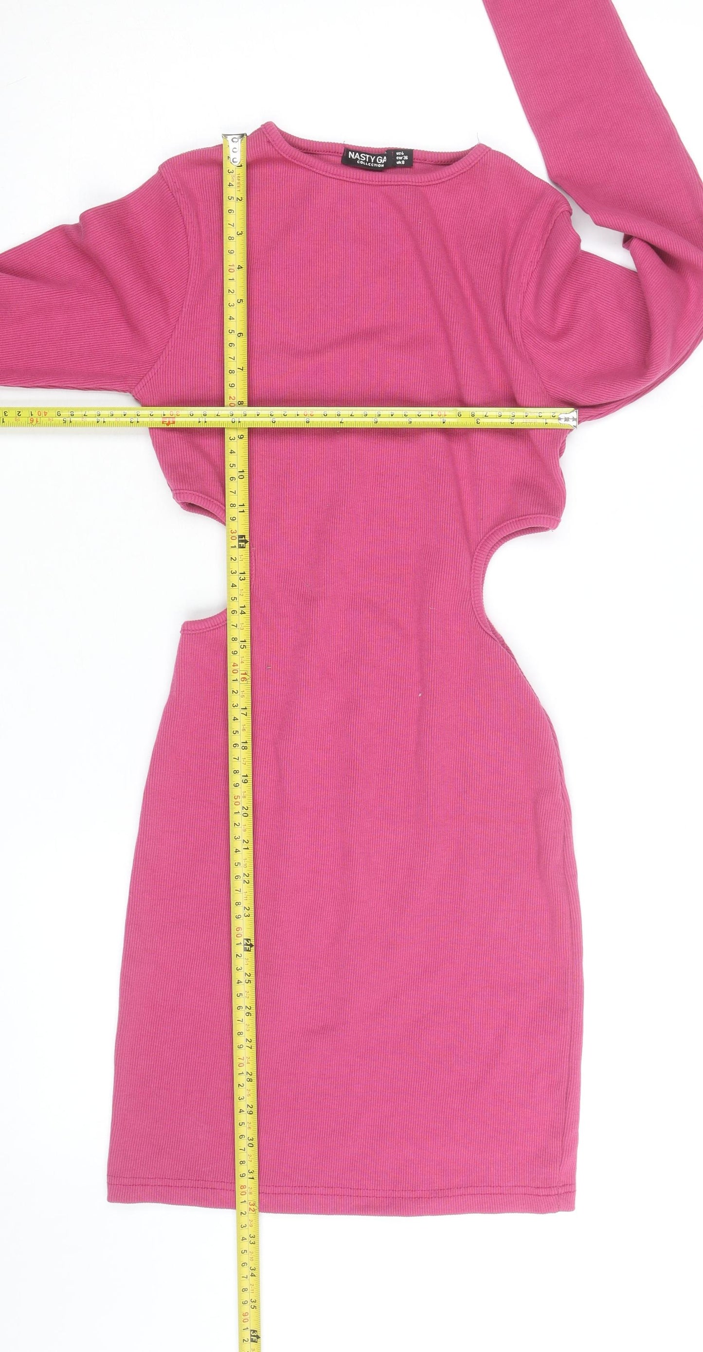 Nasty Gal Women’s Pink Cut-Out Long Sleeve Bodycon Dress Size 8