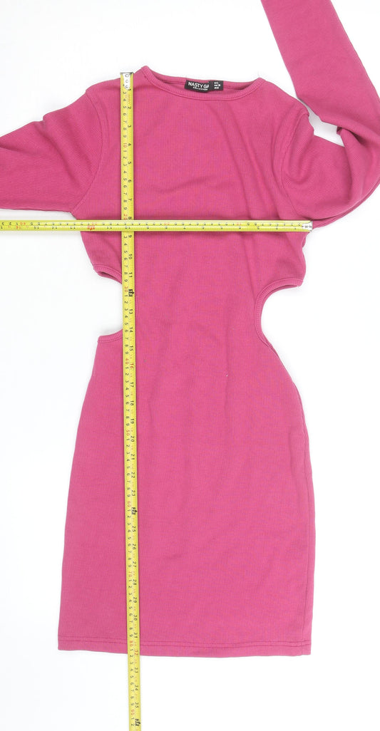 Nasty Gal Women’s Pink Cut-Out Long Sleeve Bodycon Dress Size 8
