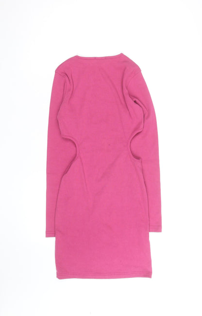 Nasty Gal Women’s Pink Cut-Out Long Sleeve Bodycon Dress Size 8