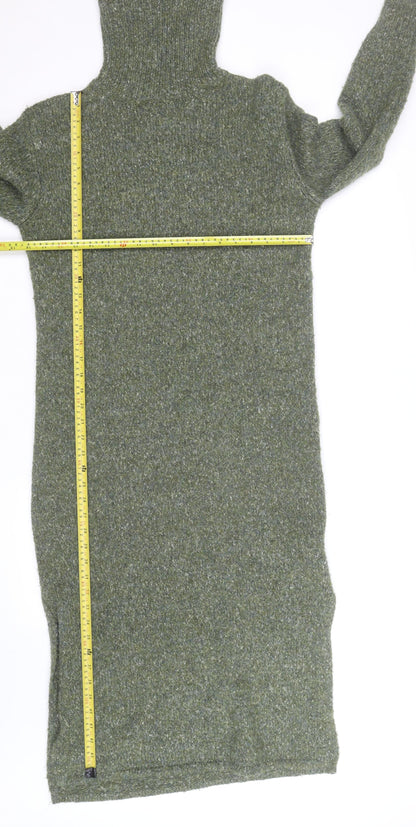 Yes Lola Women’s Green Knit Turtleneck Midi Bodycon Wool Dress S