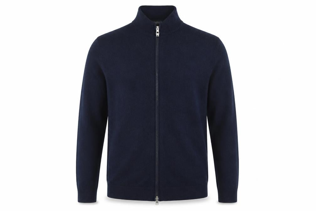 Selected Homme Men's Navy Blue XL Wool Full Zip Collared Jumper
