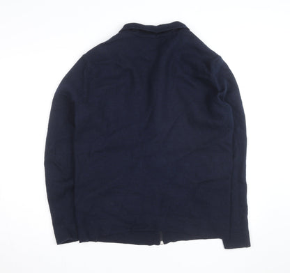 Selected Homme Men's Navy Blue XL Wool Full Zip Collared Jumper