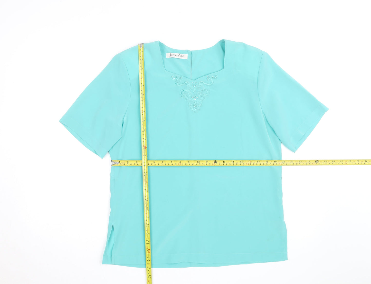 Jacques Vert Women’s Blue Embroidered Short Sleeve Blouse Size 12