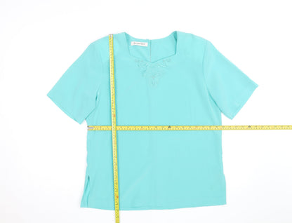 Jacques Vert Women’s Blue Embroidered Short Sleeve Blouse Size 12