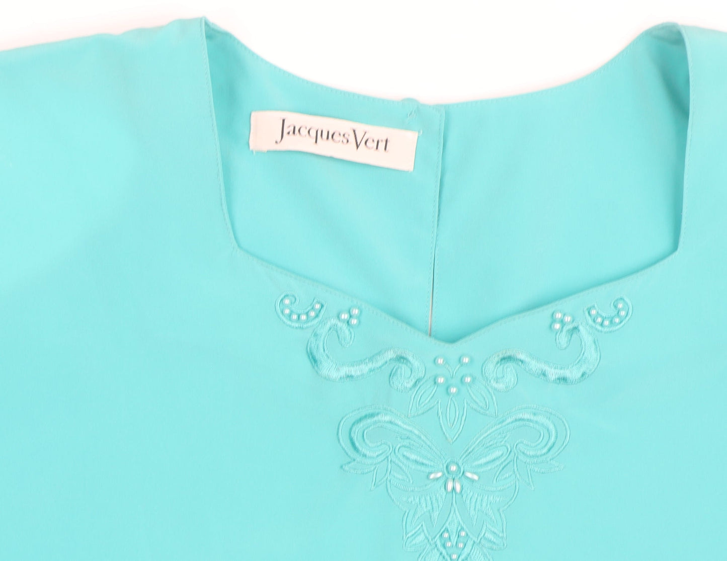 Jacques Vert Women’s Blue Embroidered Short Sleeve Blouse Size 12