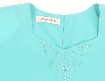 Jacques Vert Women’s Blue Embroidered Short Sleeve Blouse Size 12