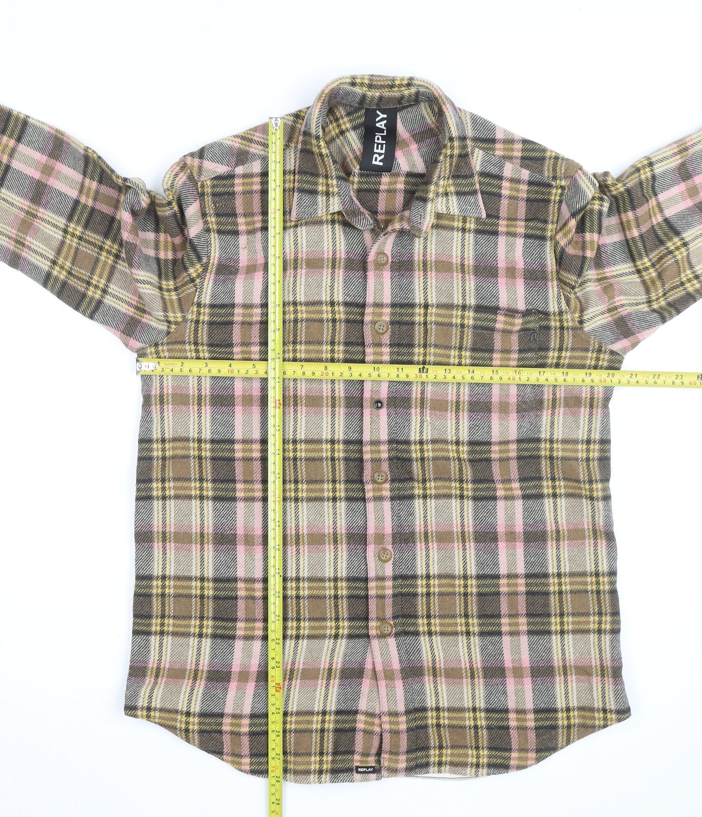 Replay Men's Multicoloured Plaid Flannel Button-Up Shirt L