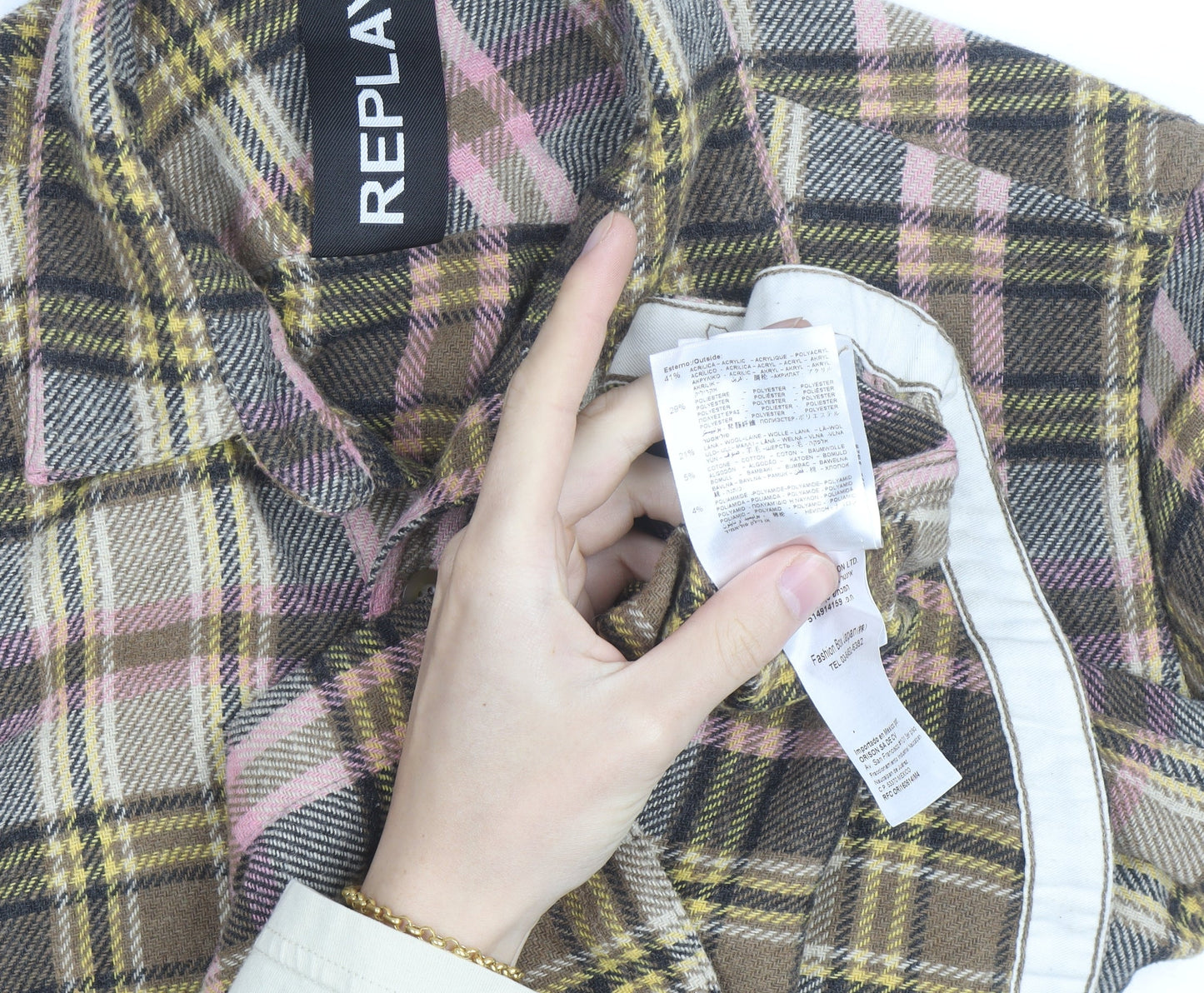 Replay Men's Multicoloured Plaid Flannel Button-Up Shirt L