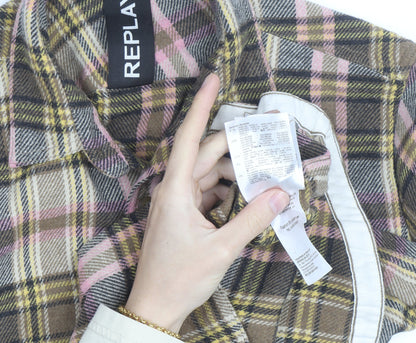 Replay Men's Multicoloured Plaid Flannel Button-Up Shirt L