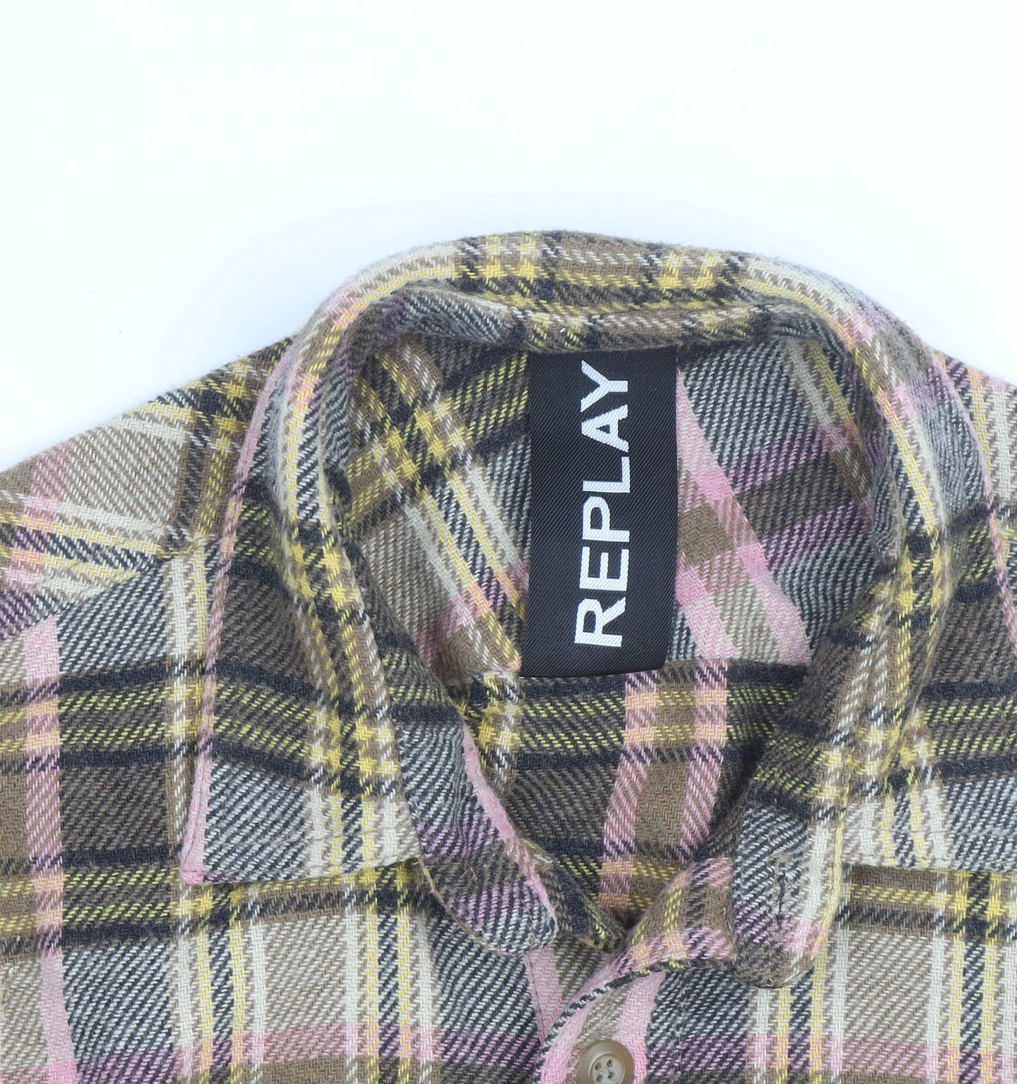 Replay Men's Multicoloured Plaid Flannel Button-Up Shirt L