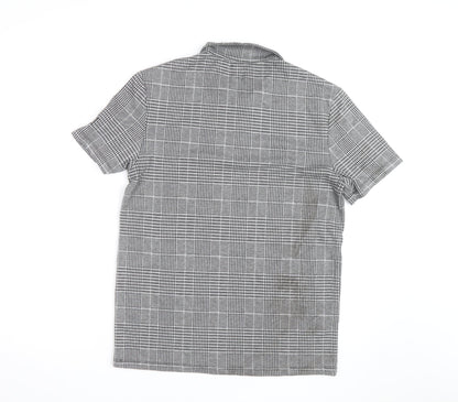 River Island Men's Grey Check Zip Polo Shirt Slim Fit M